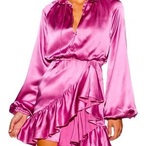 NWT TORN BY RONNY KOBO Charm Ruffle Mini Dress Pink S
